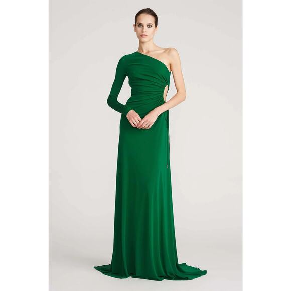 Halston Heritage Dresses & Skirts - HALSTON Bay Matte Jersey Gown Jade One Shoulder Cut Out Side Women's 10